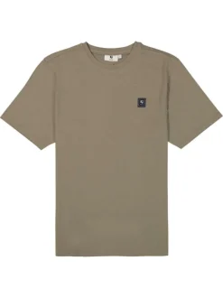 T-shirt en coton kaki uni à col rond avec patch de la marque