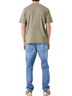 T-shirt en coton kaki uni à col rond avec patch de la marque