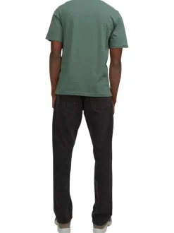 T-shirt en coton kaki uni coupe droite avec un col rond et flocage crâne