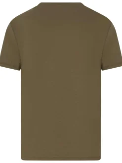 T-shirt en coton kaki uni droit, col rond et patch ton sur ton de la marque