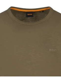 T-shirt en coton kaki uni droit, col rond et patch ton sur ton de la marque