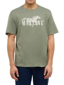 T-shirt en coton kaki uni à manches courtes pourvu d'un col rond