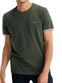 T-shirt en coton kaki uni pourvu de manches courtes et d'un col rond