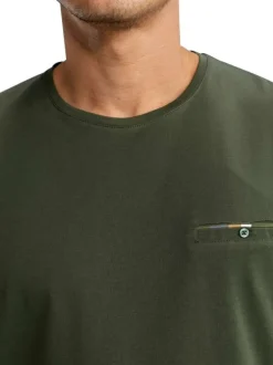 T-shirt en coton kaki uni pourvu de manches courtes et d'un col rond