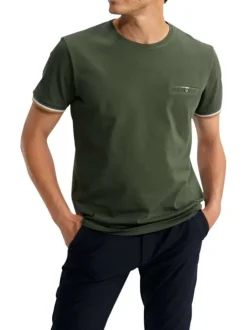 T-shirt en coton kaki uni pourvu de manches courtes et d'un col rond