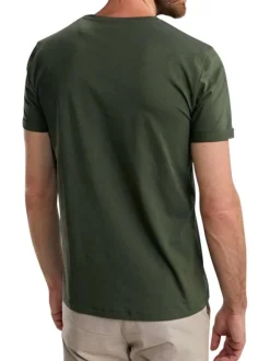 T-shirt en coton kaki uni pourvu d'un col rond et d'une coupe droite