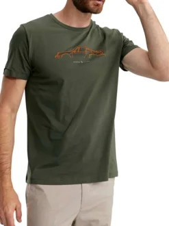 T-shirt en coton kaki uni pourvu d'un col rond et d'une coupe droite