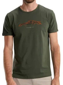 T-shirt en coton kaki uni pourvu d'un col rond et d'une coupe droite