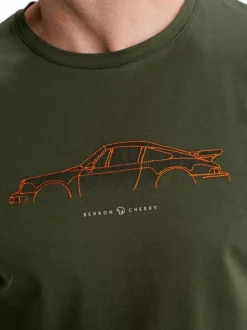T-shirt en coton kaki uni pourvu d'un col rond et d'une coupe droite