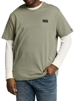 T-shirt en coton kaki uni pourvu d'une coupe droite et d'un col rond