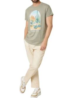 T-shirt en coton kaki uni pourvu d'une coupe droite et d'un col rond