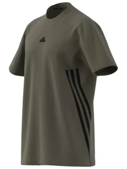 T-shirt en coton kaki uni une coupe droite et un logo poitrine contrasté