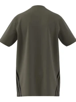 T-shirt en coton kaki uni une coupe droite et un logo poitrine contrasté