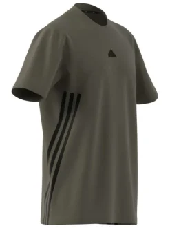 T-shirt en coton kaki uni une coupe droite et un logo poitrine contrasté