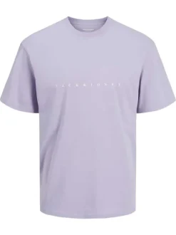T-shirt en coton lilas uni avec une coupe droite et un col rond