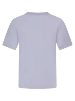 T-shirt en coton lilas uni avec une coupe droite et un col rond