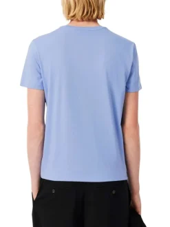 T-shirt en coton lilas uni à col rond avec le petit logo brodé