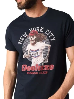 T-shirt en coton marine avec un col rond et des manches courtes