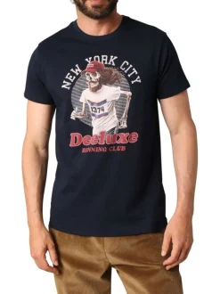 T-shirt en coton marine avec un col rond et des manches courtes