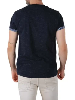 T-shirt en coton marine chiné avec une coupe droite et un col rond