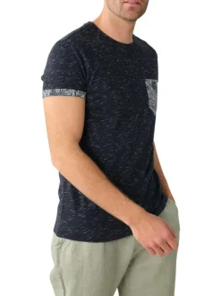 T-shirt en coton marine chiné avec une coupe droite et un col rond