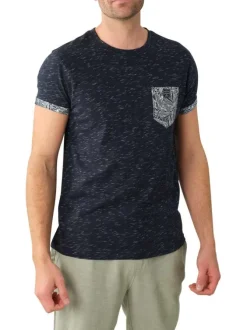 T-shirt en coton marine chiné avec une coupe droite et un col rond