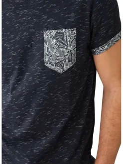 T-shirt en coton marine chiné avec une coupe droite et un col rond