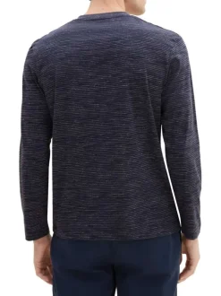 T-shirt en coton marine chiné avec une coupe droite et un col tunisien