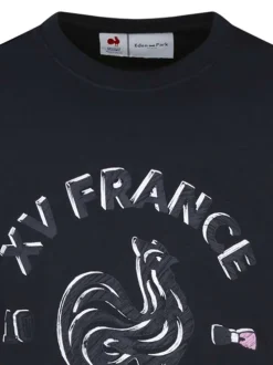 T-shirt en coton marine coupe ajustée avec un col rond et un imprimé