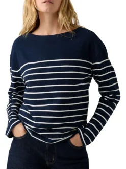 T-shirt en coton marine coupe droite pourvu d'un motif à rayures