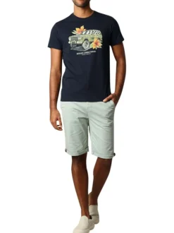 T-shirt en coton marine imprimé avec un col rond et une coupe droite