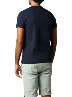 T-shirt en coton marine imprimé avec un col rond et une coupe droite