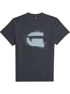 T-shirt en coton marine imprimé avec une coupe droite à col rond