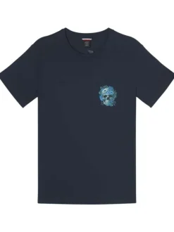 T-shirt en coton marine imprimé avec une coupe droite et un col rond