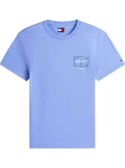 T-shirt en coton marine imprimé avec une coupe droite et un col rond