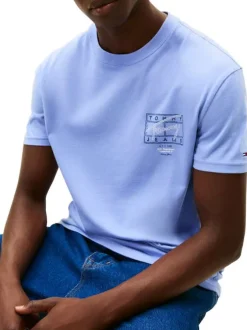 T-shirt en coton marine imprimé avec une coupe droite et un col rond