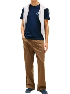 T-shirt en coton marine imprimé avec une coupe droite et un col rond
