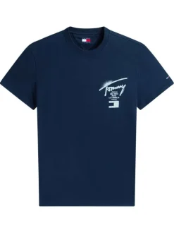 T-shirt en coton marine imprimé avec une coupe droite et un col rond