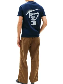 T-shirt en coton marine imprimé avec une coupe droite et un col rond