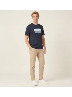 T-shirt en coton marine imprimé avec une coupe droite et un col rond