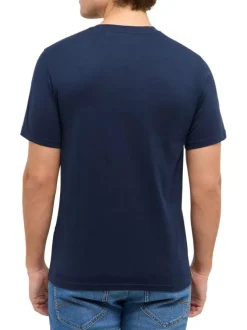 T-shirt en coton marine à imprimé avec une coupe droite et un col rond