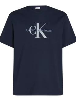 T-shirt en coton marine monogrammes avec une coupe droite et logo iconique