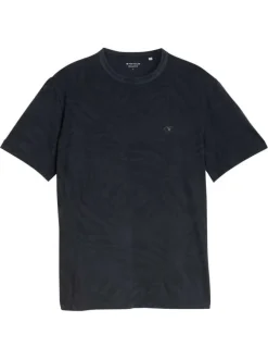 T-shirt en coton marine à motifs pourvu d'une coupe droite et d'un col rond