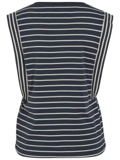 T-shirt en coton marine rayé avec une coupe droite et un col rond