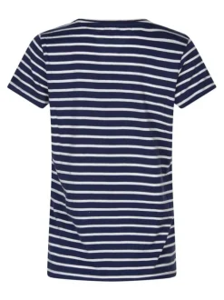 T-shirt en coton marine à rayures avec une coupe coupe droite et un col en V