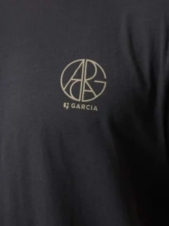 T-shirt en coton marine uni avec logo imprimé et un col rond
