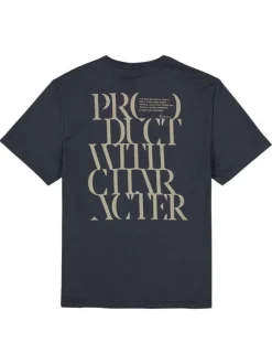 T-shirt en coton marine uni avec texte imprimé et une coupe droite