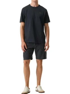 T-shirt en coton marine uni avec texte imprimé et une coupe droite