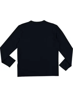 T-shirt en coton marine uni avec un col rond et des manches longues