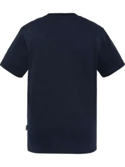 T-shirt en coton marine uni avec un col rond et le nom de la marque en petit